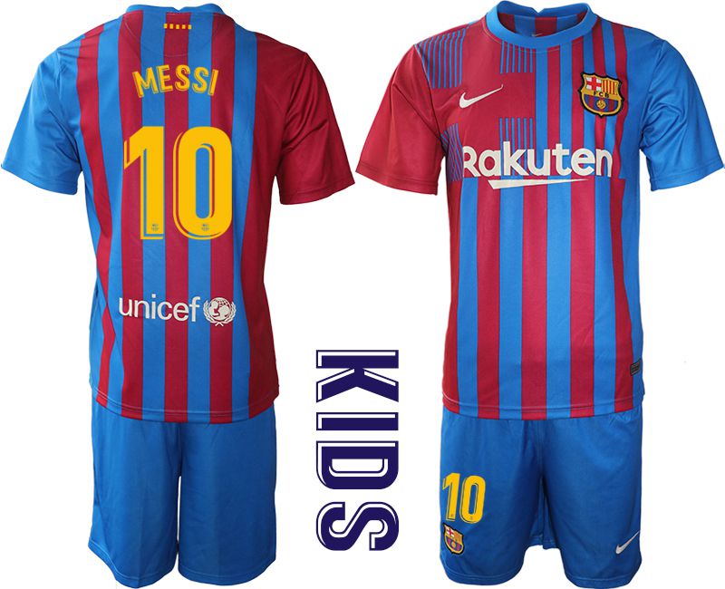 Youth 2021-2022 Club Barcelona home blue #10 Nike Soccer Jerseys